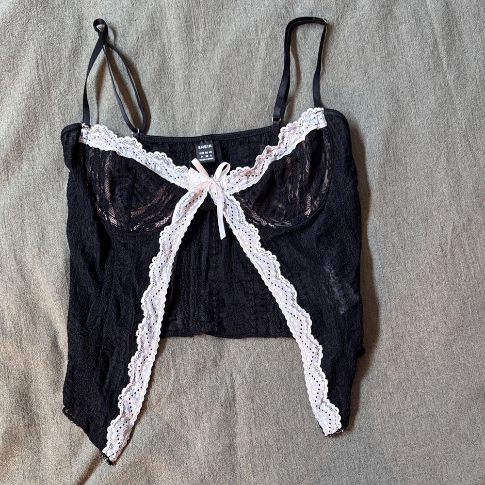 SHEIN Black Lace Camisole with White Trim